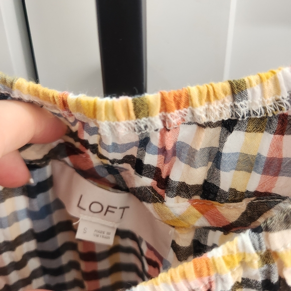 Loft Plaid Tiered Flutter Sleeve Midi Dress Whisper White Small T4 - Picture 7 of 11